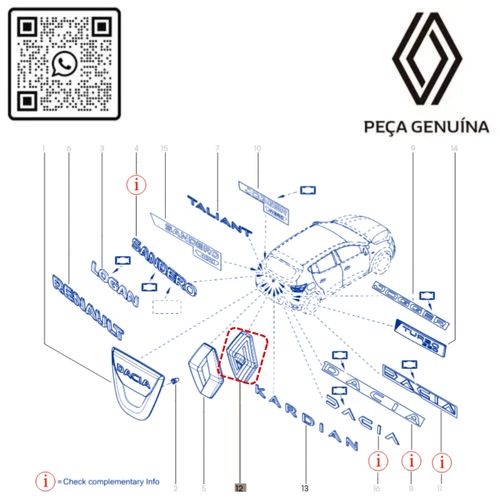 RN 07625R 908907625R EMBLEMA RENAULT -LOGO- TAMPA TRASEIRA KARDIAN 3